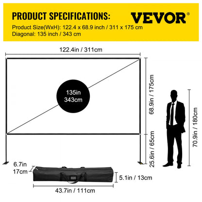 010998247376 - 135" VEVOR Portable 4K HD Projector Screen for Indoor & Outdoor