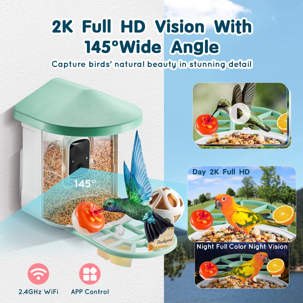FB-A01 - 2K Smart Bird Feeder with Night Vision & AI Squirrel Repellent