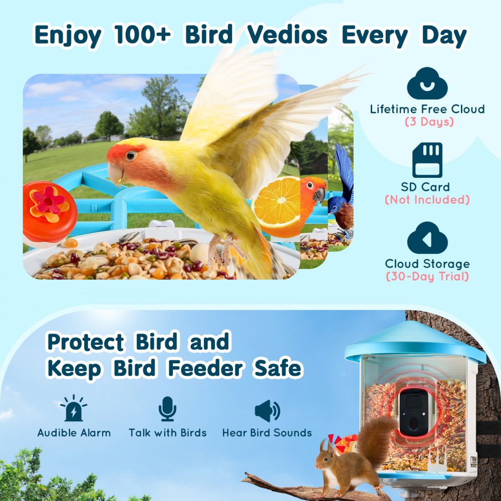 FB-A02 - VEVOR 2K Smart Bird Feeder with AI Camera & 2L Food Capacity