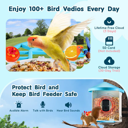 FB-A02 - VEVOR 2K Smart Bird Feeder with AI Camera & 2L Food Capacity