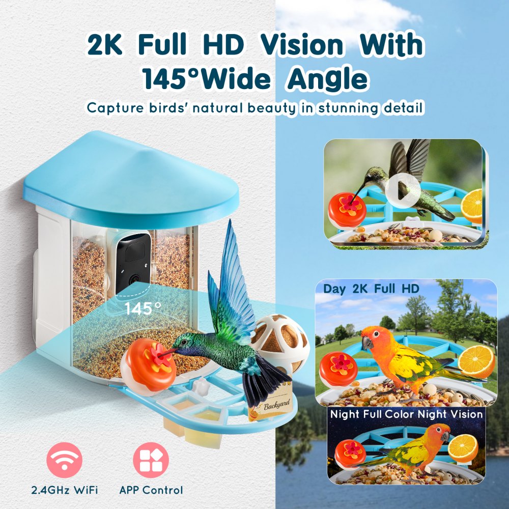 FB-A02 - VEVOR 2K Smart Bird Feeder with AI Camera & 2L Food Capacity