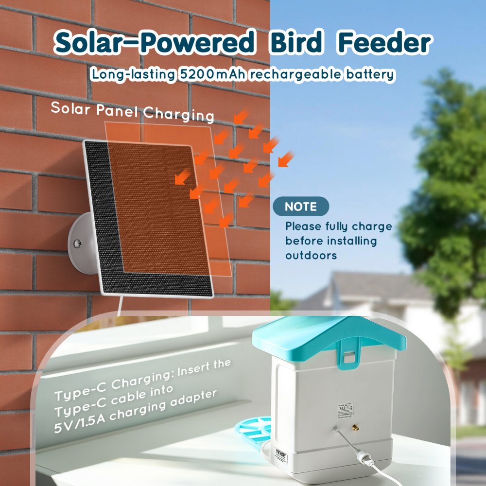 FB-A02 - VEVOR 2K Smart Bird Feeder with AI Camera & 2L Food Capacity