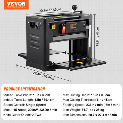 M1B-LS-3301 - 15 Amp 13" VEVOR Thickness Planer for Precision Woodworking