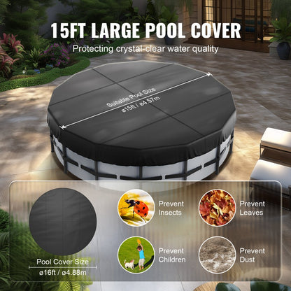 NLSSGBOX15FT - Durable 15 Ft Round Pool Cover with Drawstring Design