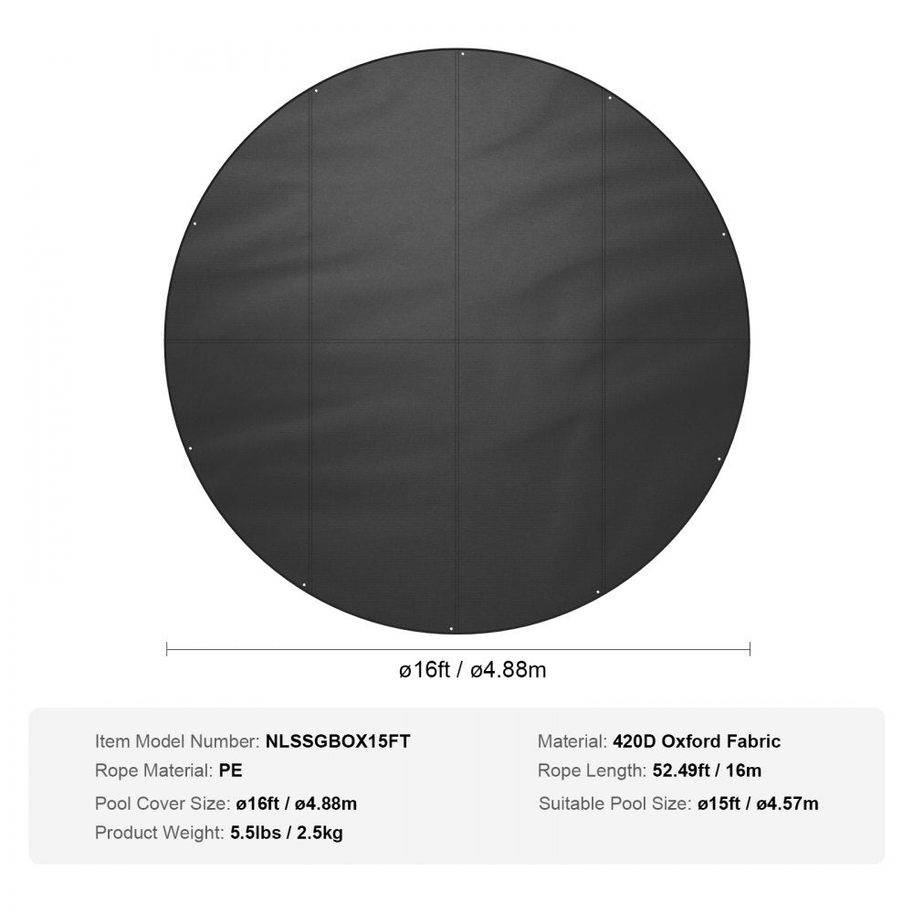 NLSSGBOX15FT - Durable 15 Ft Round Pool Cover with Drawstring Design