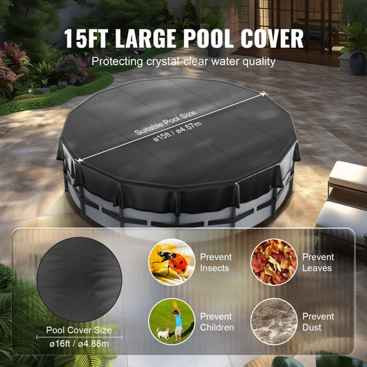 NLSSGBPVC15FT - Heavy-Duty 15 Ft Round PVC Pool Cover with Drawstring