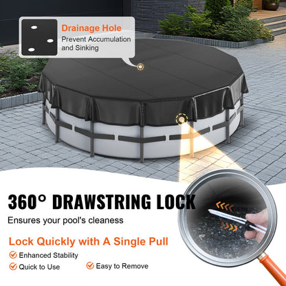 NLSSGBPVC15FT - Heavy-Duty 15 Ft Round PVC Pool Cover with Drawstring