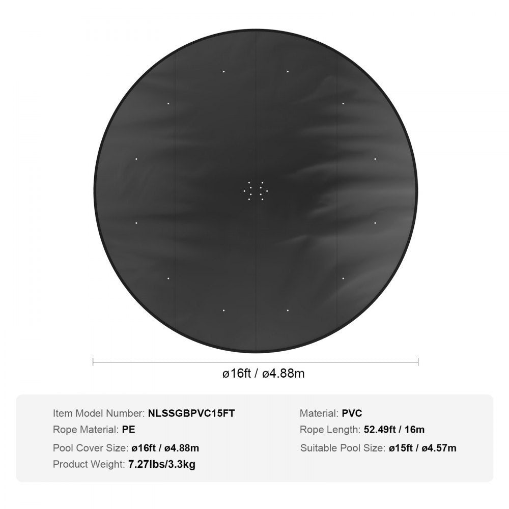 NLSSGBPVC15FT - Heavy-Duty 15 Ft Round PVC Pool Cover with Drawstring