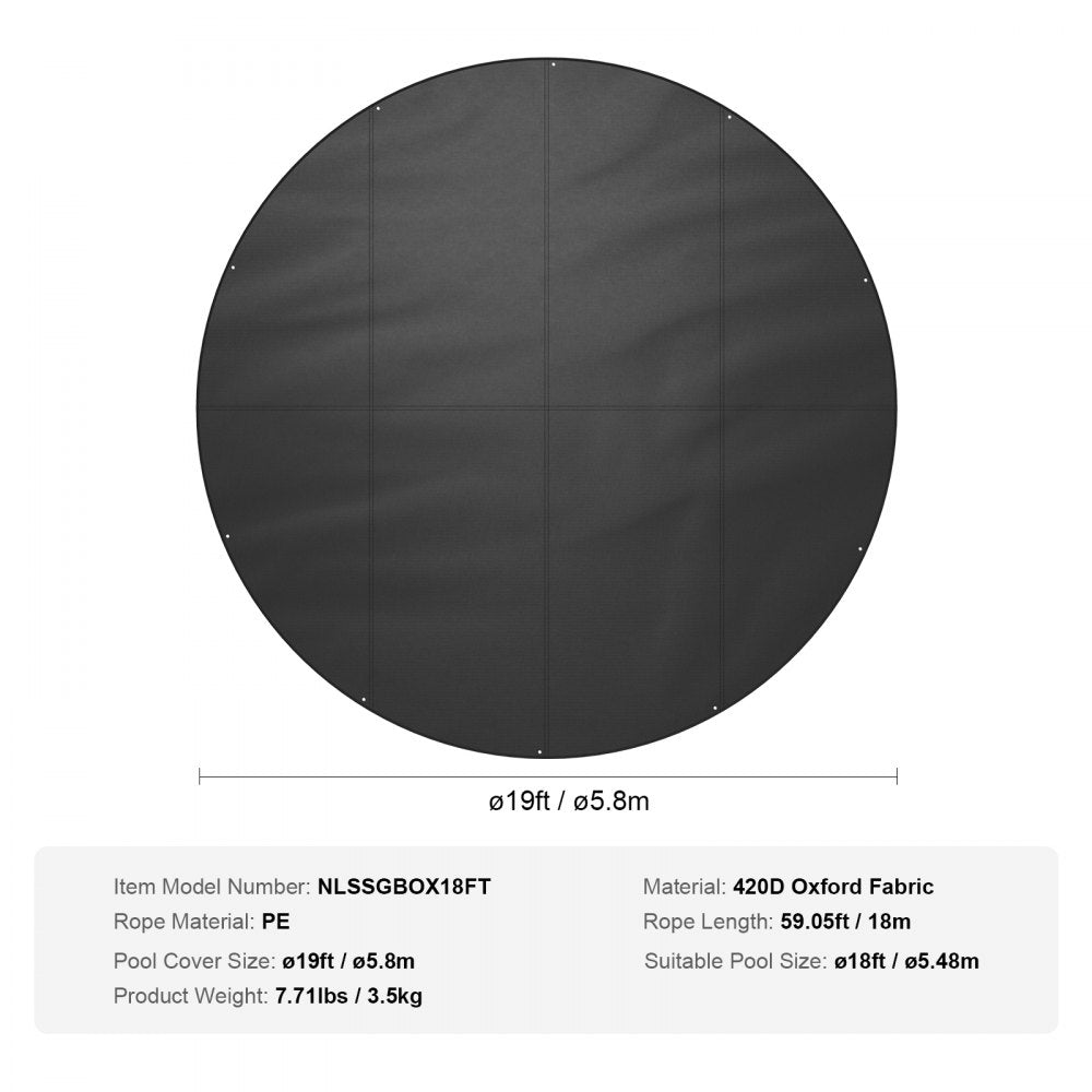 NLSSGBOX18FT - 18 Ft Round Pool Cover, Durable 420D Oxford Fabric