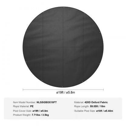 NLSSGBOX18FT - 18 Ft Round Pool Cover, Durable 420D Oxford Fabric