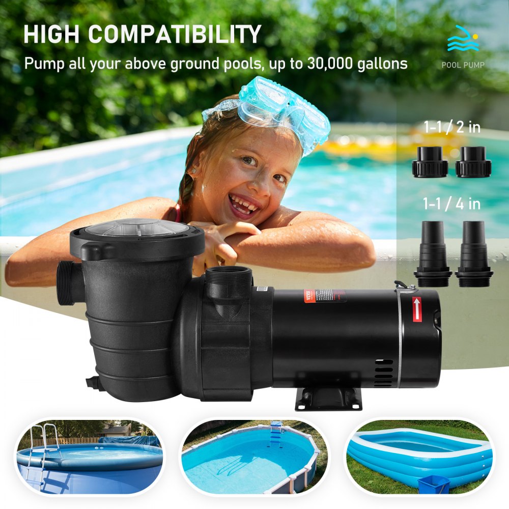 VVPS115BUS - 1.5HP VEVOR Pool Pump for Efficient Cleaning & Easy Setup