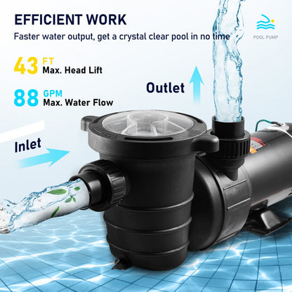 VVPS115BUS - 1.5HP VEVOR Pool Pump for Efficient Cleaning & Easy Setup