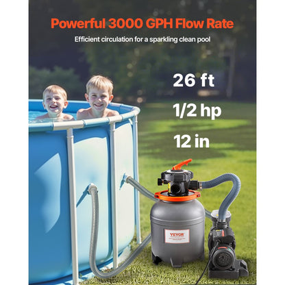 HCP370A-L - 12" Sand Filter Pump, 1/2 HP, 3000 GPH Flow Rate