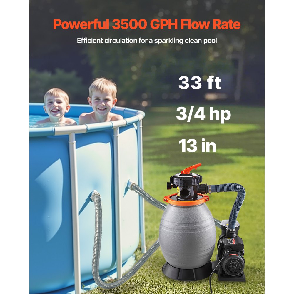 HCP550A - 3/4 HP Sand Filter Pump for Above Ground Pools, 3500 GPH Flow