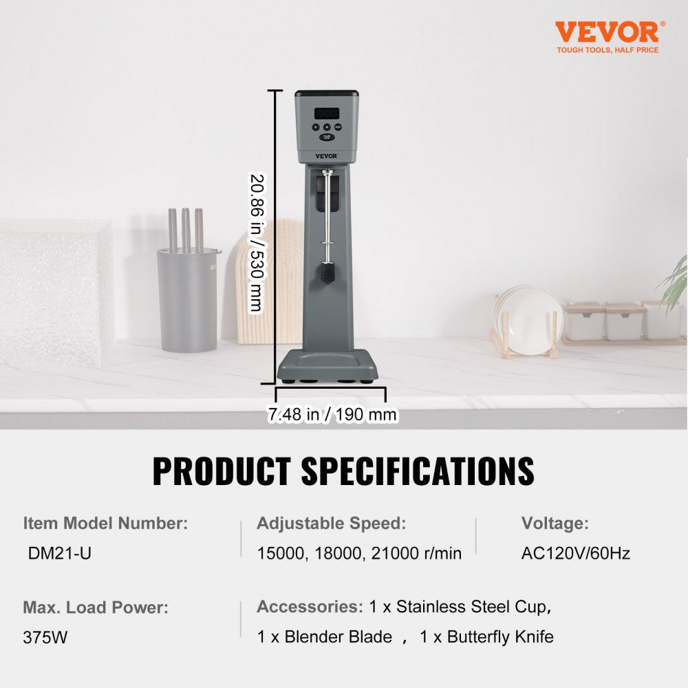 DM21-U - 375W VEVOR Milkshake Maker with 3-Speed Control and Timer