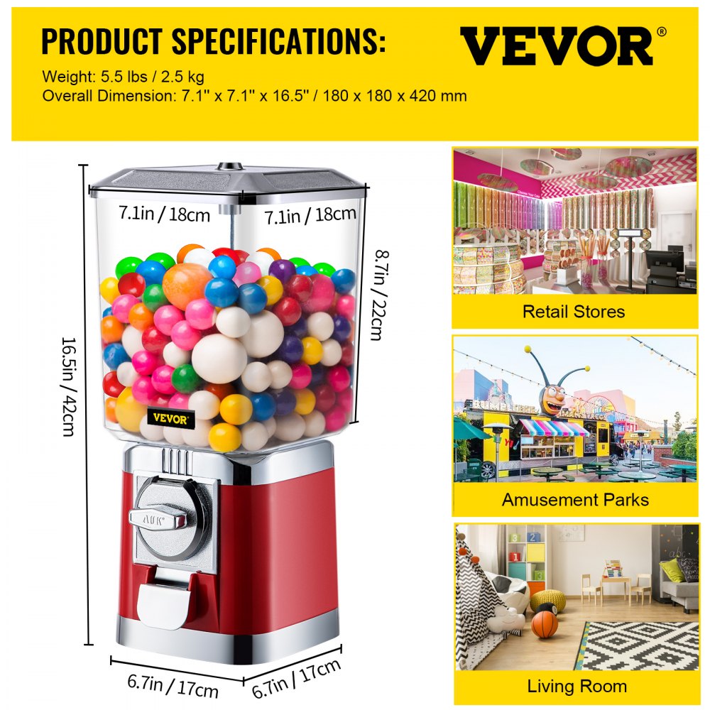 VV-OCM-R17 - Durable Gumball Machine for 410 Candies & Capsule Toys