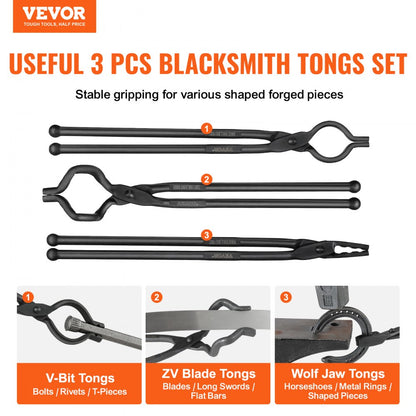 DZQ04 - 18" Carbon Steel Blacksmith Tongs for Forging Projects