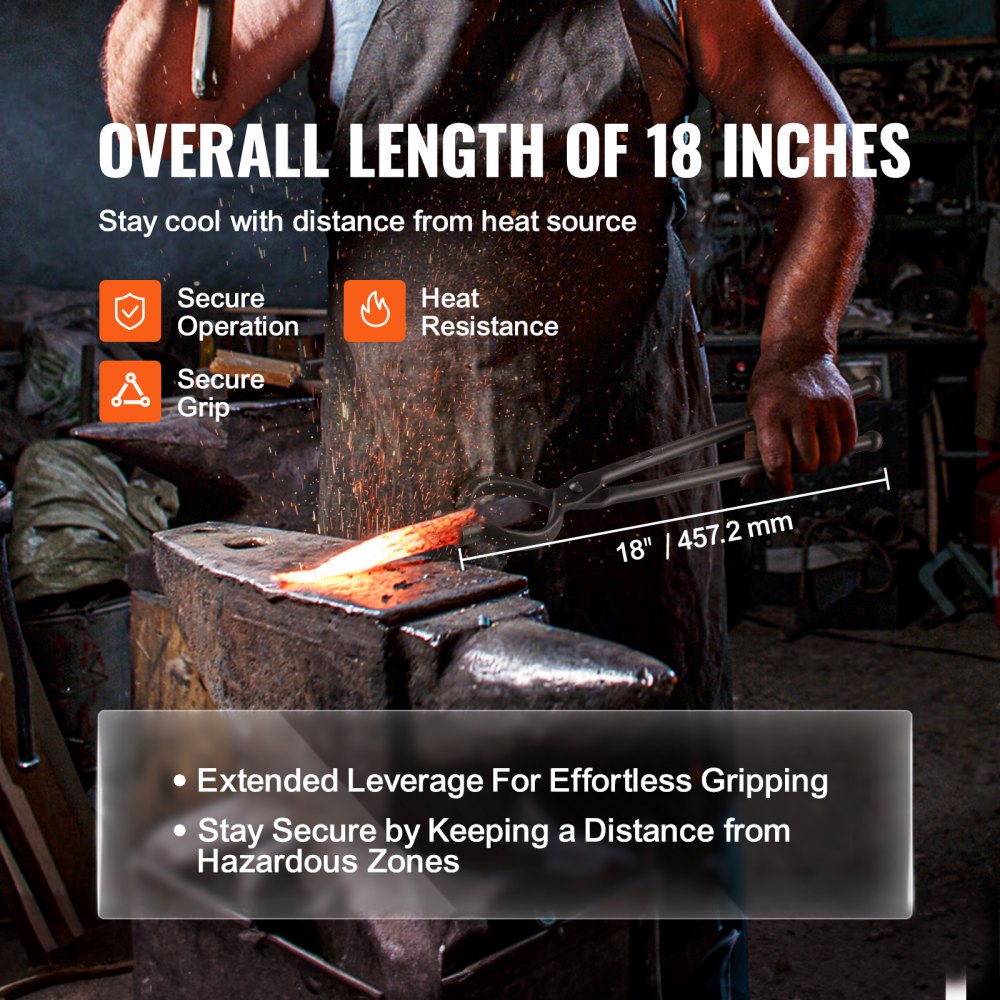 DZQ05 - Set of 4 VEVOR Carbon Steel Blacksmith Tongs - 18" Long