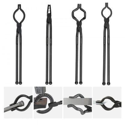 DZQ05 - Set of 4 VEVOR Carbon Steel Blacksmith Tongs - 18" Long