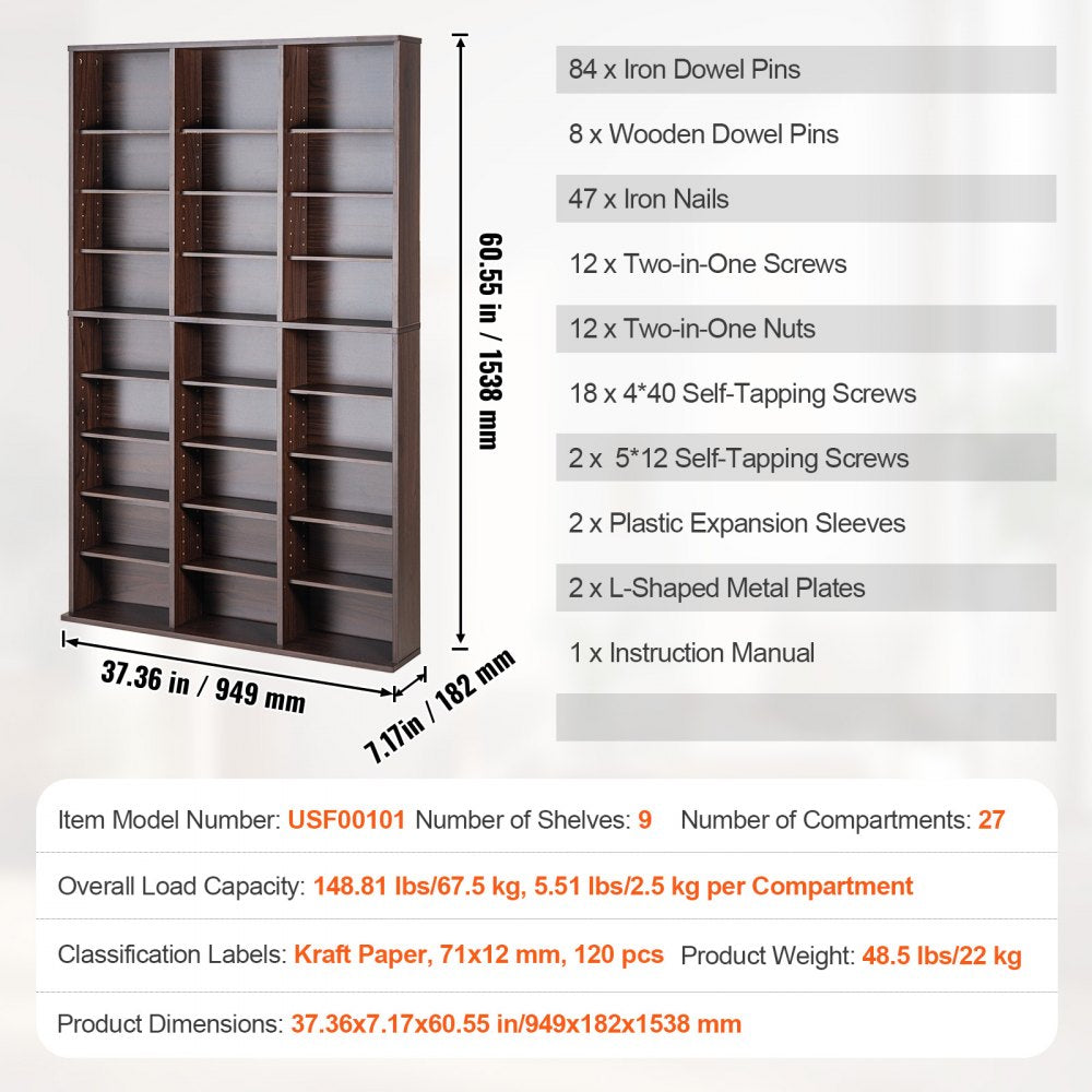 USF00101 - Espresso Media Cabinet 37.36" with Adjustable Shelves & Stability Features