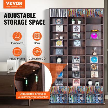 USF00202 - Adjustable Media Cabinet for 1080 CDs, Anti-Tip & Stable Design