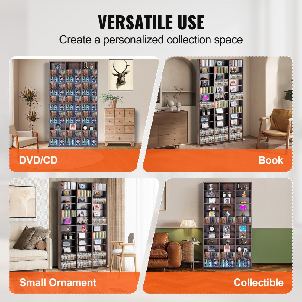 USF00202 - Adjustable Media Cabinet for 1080 CDs, Anti-Tip & Stable Design
