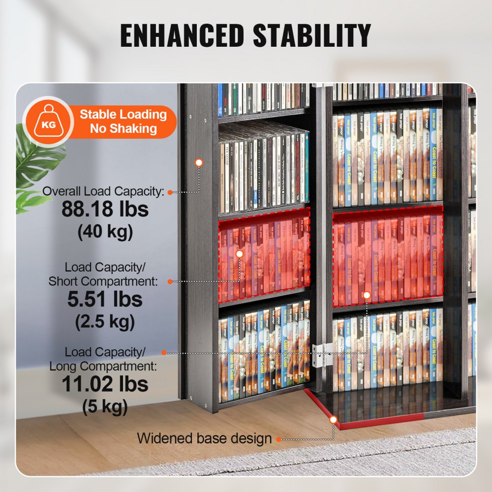 KLDS-05 - Adjustable 4-Layer CD Cabinet, Holds 576, 24.02" x 14.49" x 33.31"