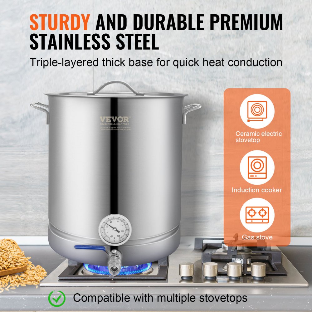 P4048 - 16 Gallon Stainless Steel Brewing Kettle with Thermometer and Filter