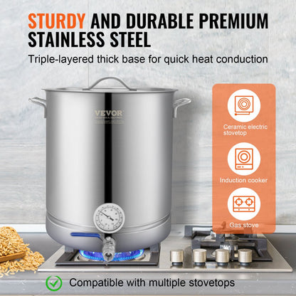 P4048 - 16 Gallon Stainless Steel Brewing Kettle with Thermometer and Filter