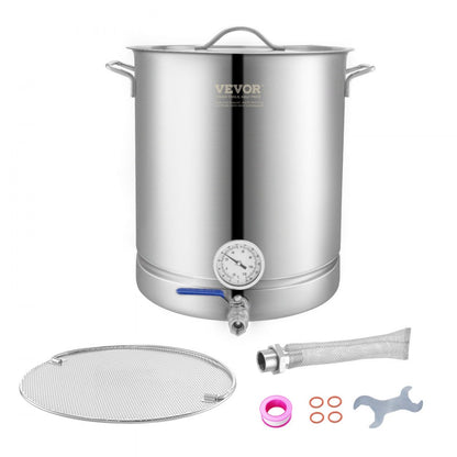 P4048 - 16 Gallon Stainless Steel Brewing Kettle with Thermometer and Filter