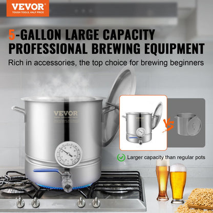 P2829 - 5 Gallon Stainless Steel Brew Kettle with Thermometer and Ball Valve