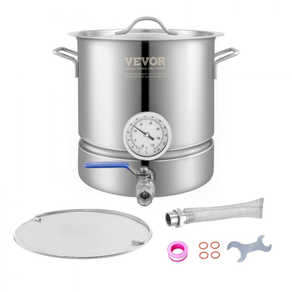 P2829 - 5 Gallon Stainless Steel Brew Kettle with Thermometer and Ball Valve