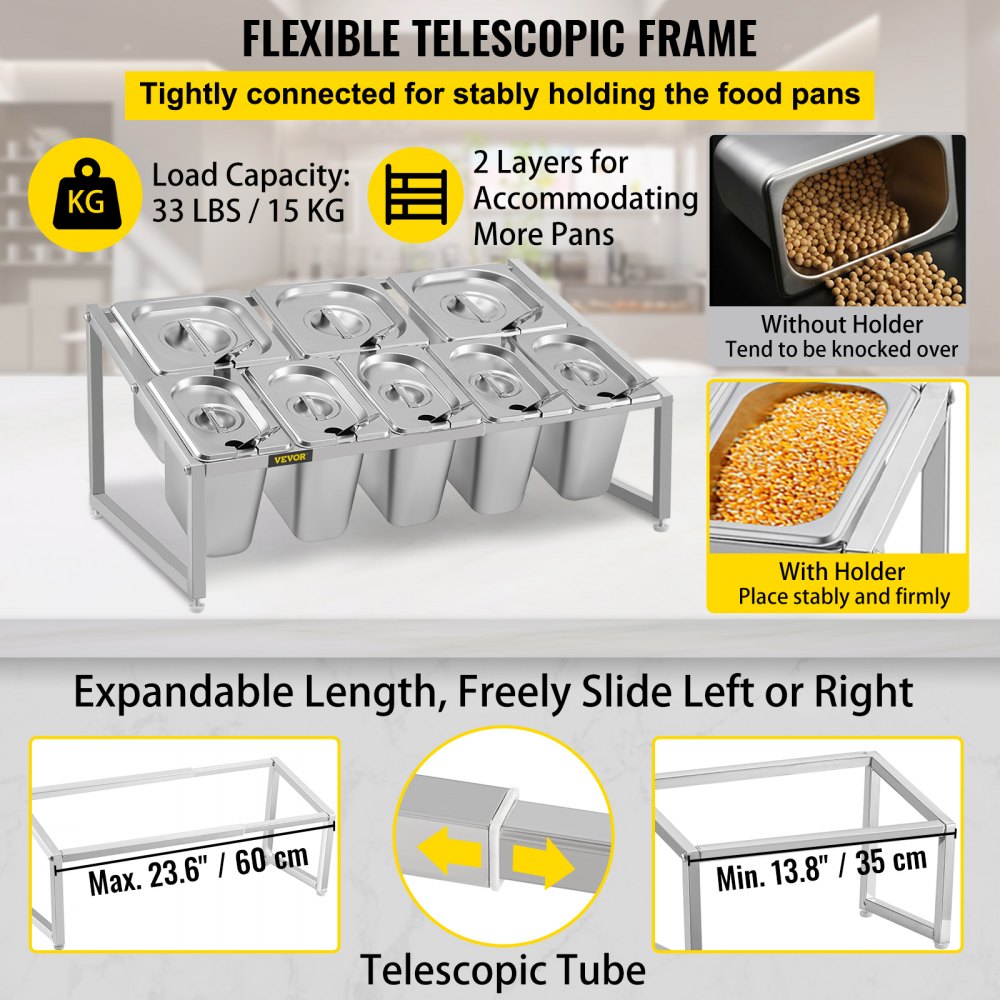 C-813 - Adjustable 2-Tier Stainless Steel Spice Rack, 13.8"-23.6" Expandable Design