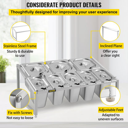 C-813 - Adjustable 2-Tier Stainless Steel Spice Rack, 13.8"-23.6" Expandable Design