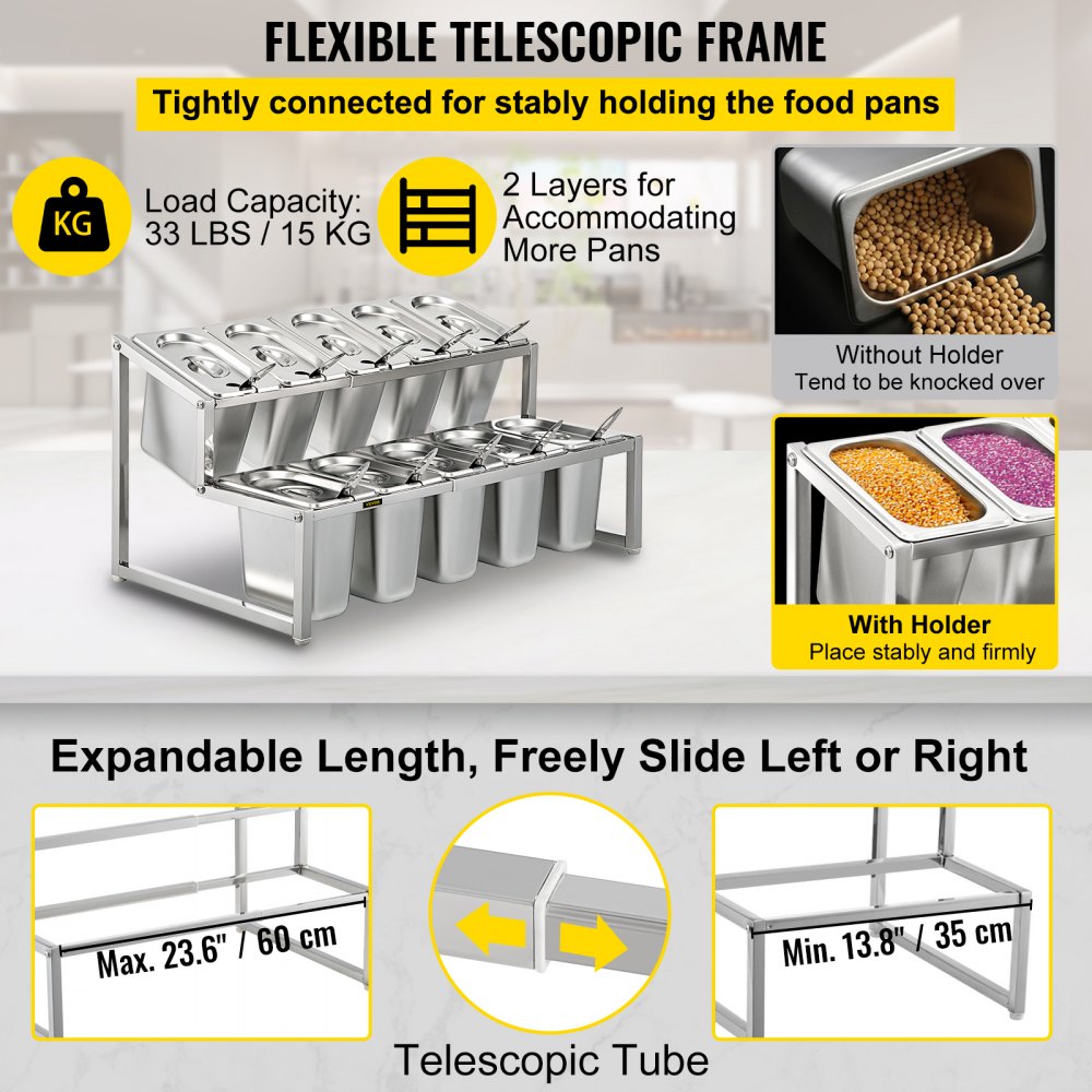 A-803 - Adjustable 2-Tier Stainless Steel Spice Rack with 10 Pans