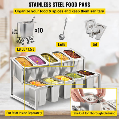 A-803 - Adjustable 2-Tier Stainless Steel Spice Rack with 10 Pans