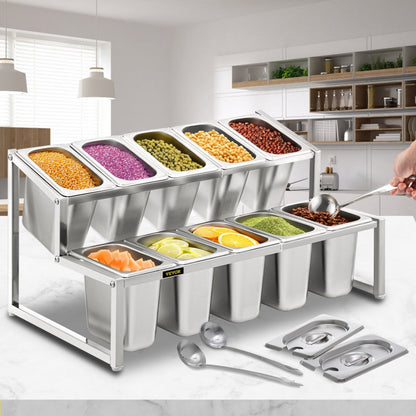 A-803 - Adjustable 2-Tier Stainless Steel Spice Rack with 10 Pans