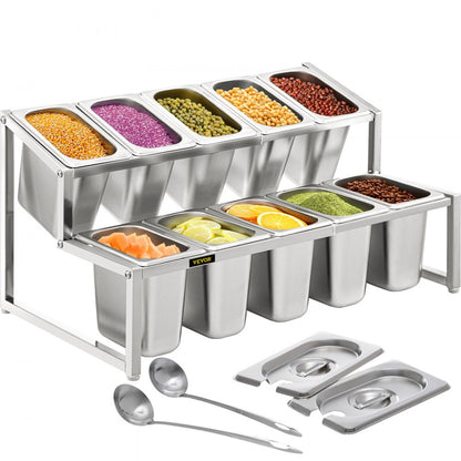 A-803 - Adjustable 2-Tier Stainless Steel Spice Rack with 10 Pans