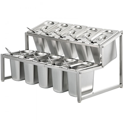 A-803 - Adjustable 2-Tier Stainless Steel Spice Rack with 10 Pans