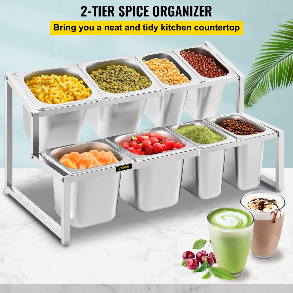A-809 - Expandable 2-Tier Stainless Steel Spice Rack, 13.8" to 23.6"