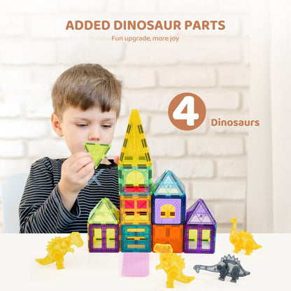 56CXJM9 - 56 PCS Magnetic Building Tiles Set with Dinosaur Theme
