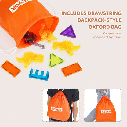 56CXJM9 - 56 PCS Magnetic Building Tiles Set with Dinosaur Theme