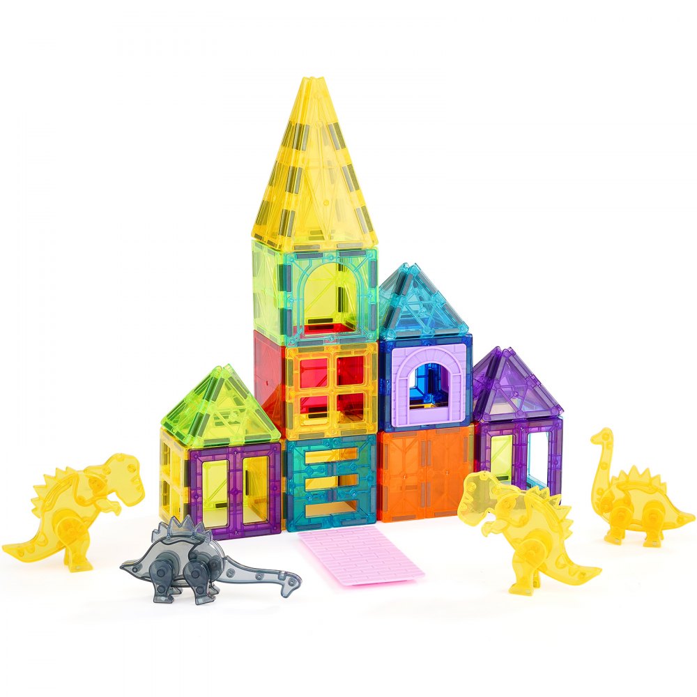 56CXJM9 - 56 PCS Magnetic Building Tiles Set with Dinosaur Theme