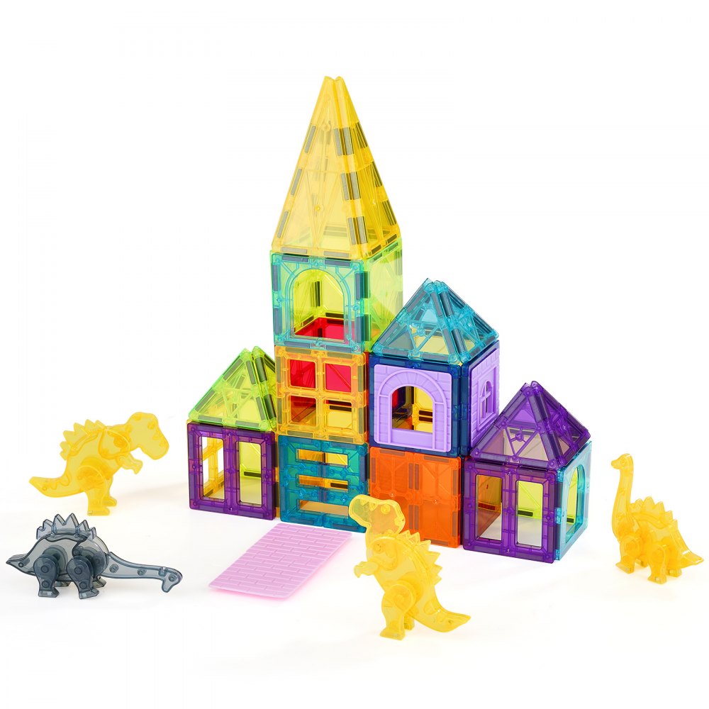 56CXJM9 - 56 PCS Magnetic Building Tiles Set with Dinosaur Theme