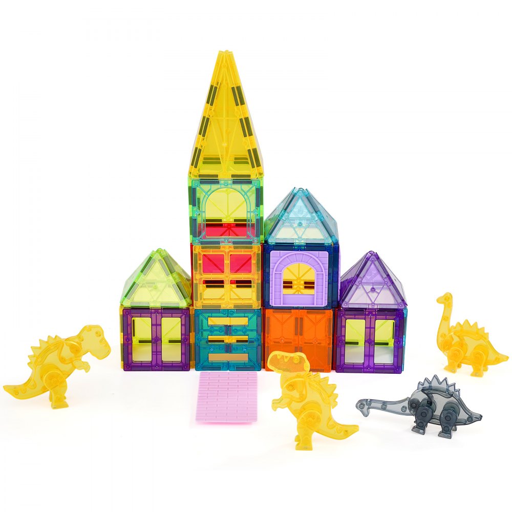 56CXJM9 - 56 PCS Magnetic Building Tiles Set with Dinosaur Theme