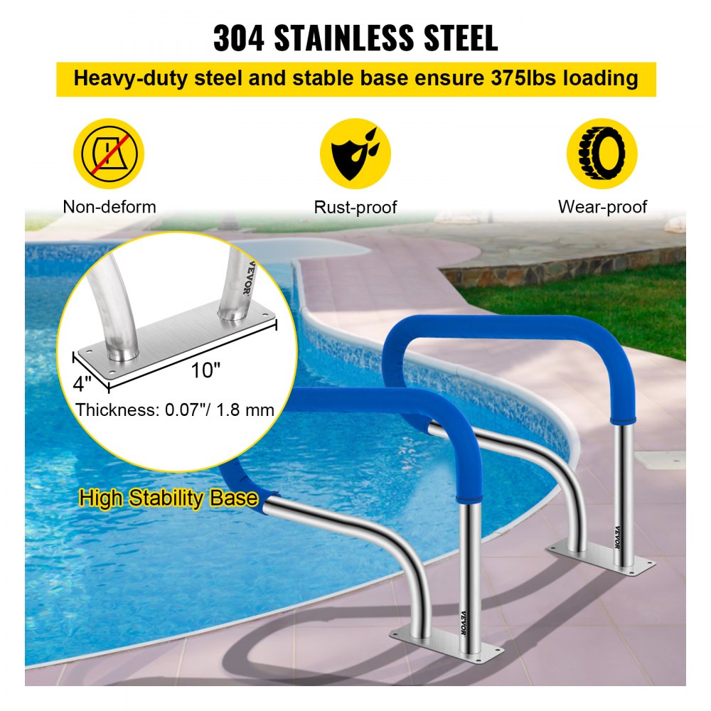 VV-YCFS-3W 32X23YC - Sturdy 32" Stainless Steel Pool Handrail with Skid-Proof Grip