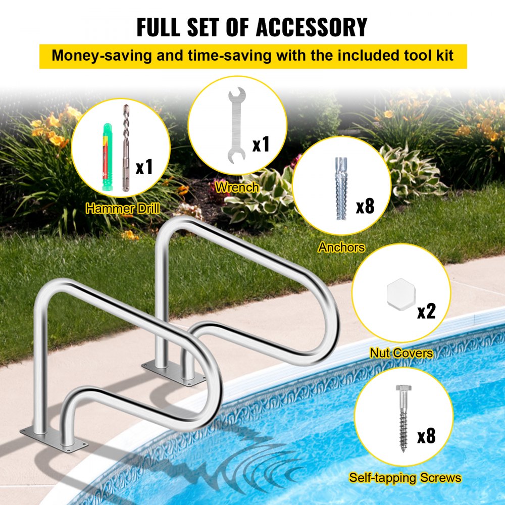 VV-YCFS-3W 32X23YC - Sturdy 32" Stainless Steel Pool Handrail with Skid-Proof Grip