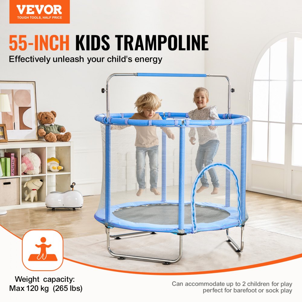 TX-B7110-55in - Adjustable 55" Kids Trampoline with Safety Net for Indoor/Outdoor Fun