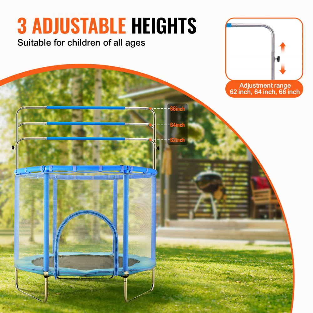 TX-B7110-55in - Adjustable 55" Kids Trampoline with Safety Net for Indoor/Outdoor Fun