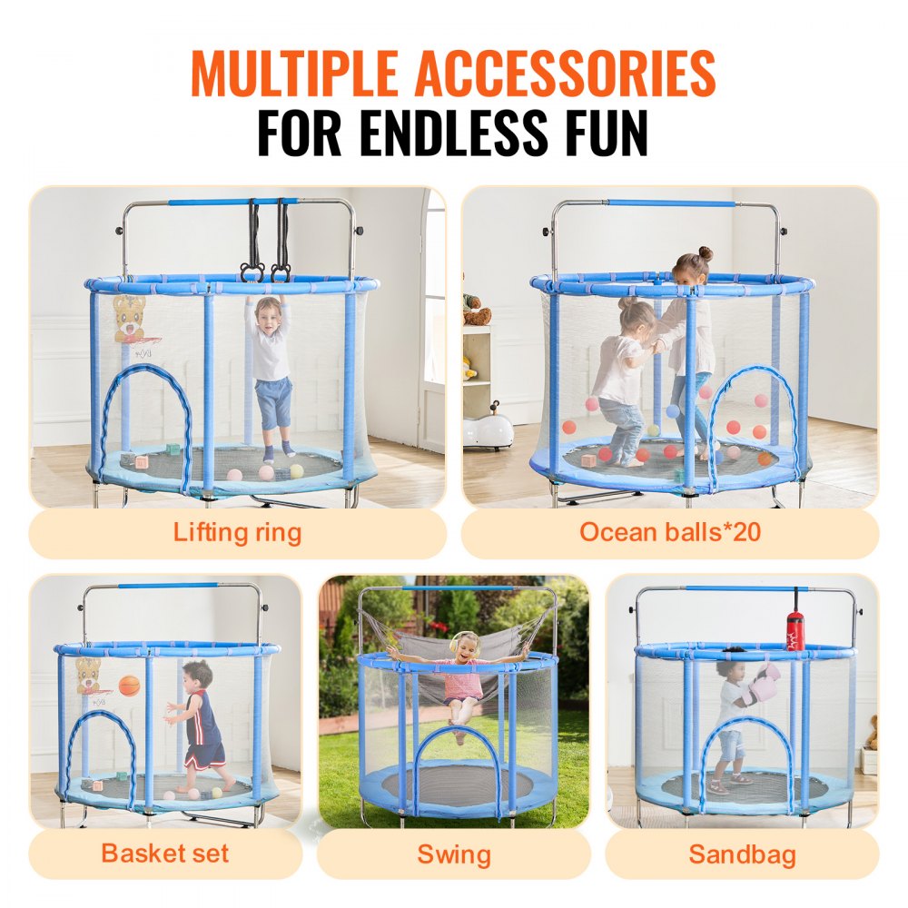 TX-B7110-55in - Adjustable 55" Kids Trampoline with Safety Net for Indoor/Outdoor Fun